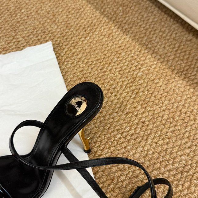 YSL HIGH HEEL SANDALS 25S IN BLACK SHINY LAMBSKIN