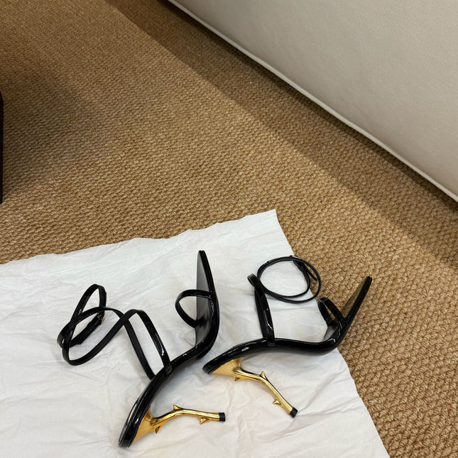 YSL HIGH HEEL SANDALS 25S IN BLACK SHINY LAMBSKIN