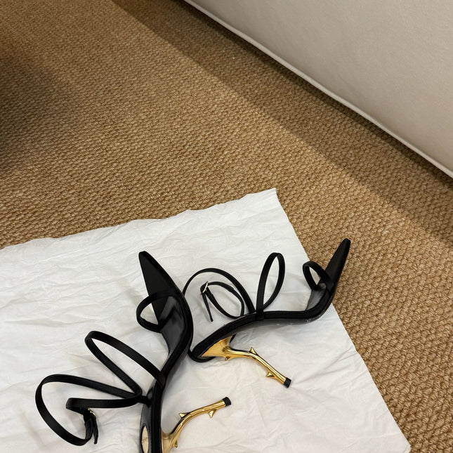 YSL HIGH HEEL SANDALS 25S IN BLACK LAMBSKIN