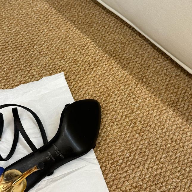 YSL HIGH HEEL SANDALS 25S IN BLACK LAMBSKIN