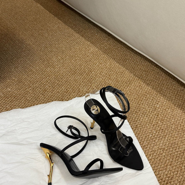 YSL HIGH HEEL SANDALS 25S IN BLACK LAMBSKIN