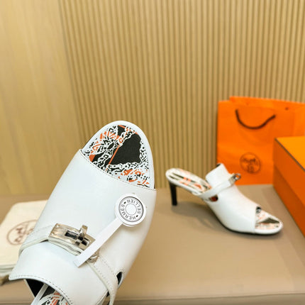 HEDEN MULE 80 WHITE CALFSKIN WITH PATTERN