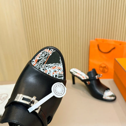 HEDEN MULE 80 BLACK CALFSKIN WITH PATTERN