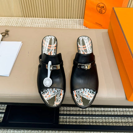 HEDEN MULE 80 BLACK CALFSKIN WITH PATTERN