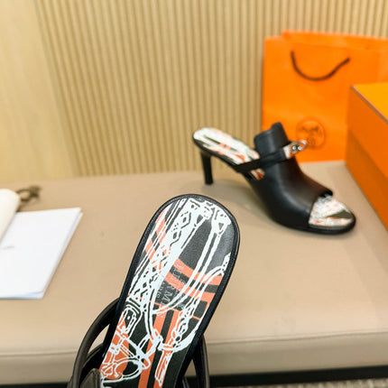 HEDEN MULE 80 BLACK CALFSKIN WITH PATTERN