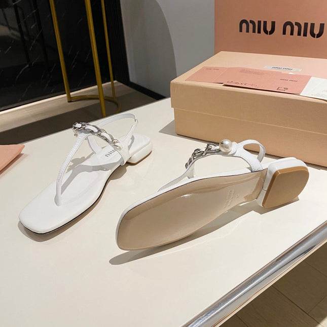 PEARL CHAIN FLIP-FLOPS SNOW COLOR LEATHER