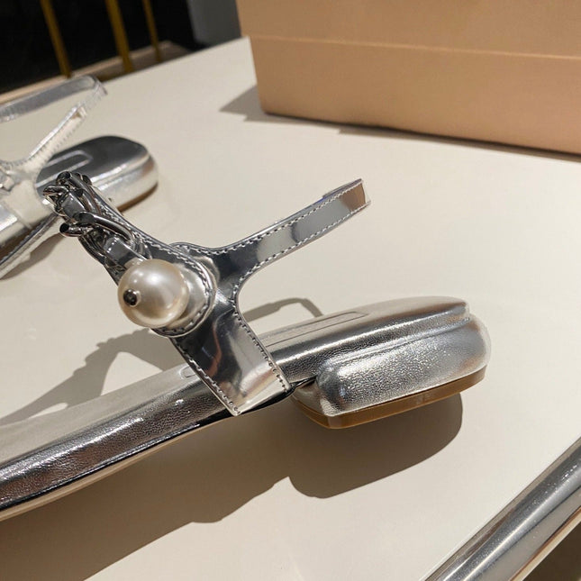 PEARL CHAIN FLIP-FLOPS SILVER LEATHER