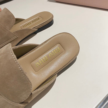 MULES SLIPPERS KHAKI COLOR SUEDE WITH GOLD COIN