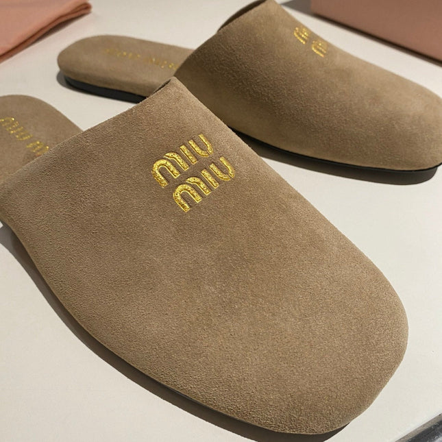 MULES SLIPPERS RETRO KHAKI COLOR SUEDE