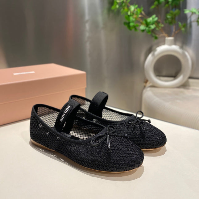 MARY JANE FLAT IN BLACK MESH