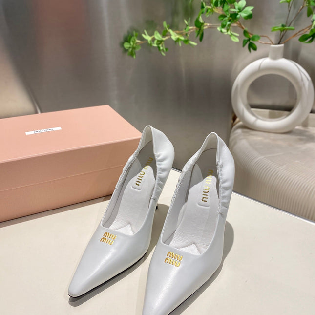 POINTED-TOE HIGH HEEL PUMPS IN WHITE SMOOTH LAMBSKIN