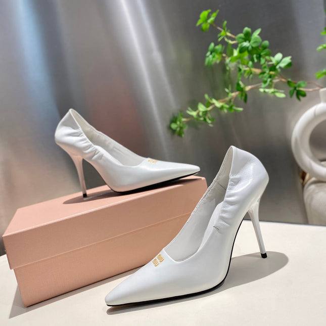 POINTED-TOE HIGH HEEL PUMPS IN WHITE SMOOTH LAMBSKIN