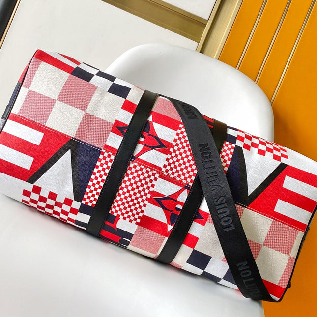 LV 25S SAC KEEPALL BANDOULIÈRE 50 IN MULTICOLOR CANVAS AND CALFSKIN TRIM