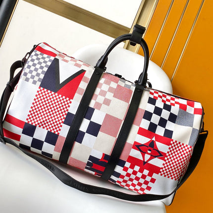LV 25S SAC KEEPALL BANDOULIÈRE 50 IN MULTICOLOR CANVAS AND CALFSKIN TRIM