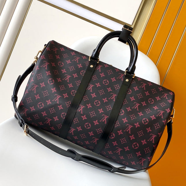 KEEPALL BANDOULIÈRE 45 IN BLACK MONOGRAM TOMETTE CANVAS