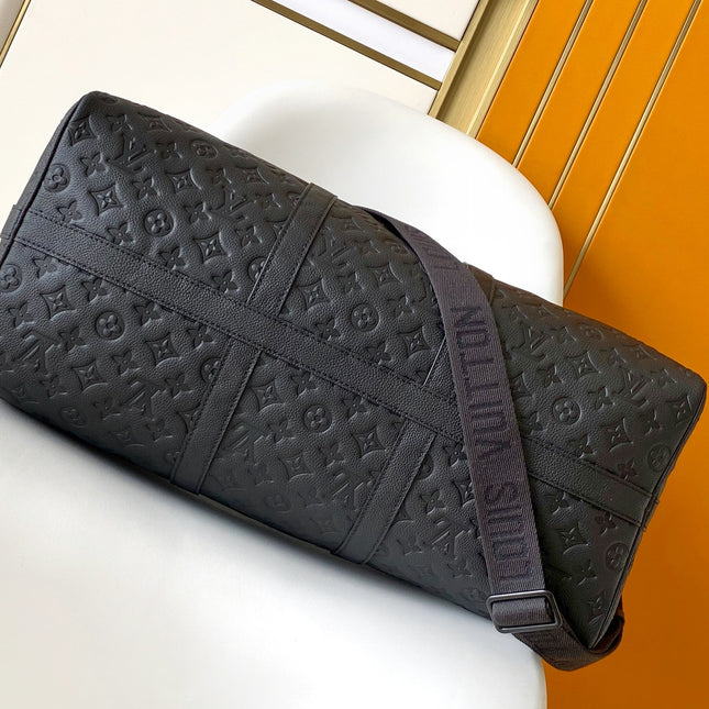 LV 25S KEEPALL BANDOULIÈRE BAG 50 IN BLACK EMBOSSED TAURILLON CALFSKIN MONOGRAM