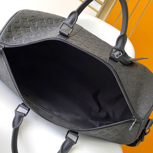 LV 25S KEEPALL BANDOULIÈRE BAG 50 IN BLACK EMBOSSED TAURILLON CALFSKIN MONOGRAM