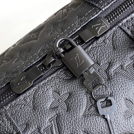 LV 25S KEEPALL BANDOULIÈRE BAG 50 IN BLACK EMBOSSED TAURILLON CALFSKIN MONOGRAM