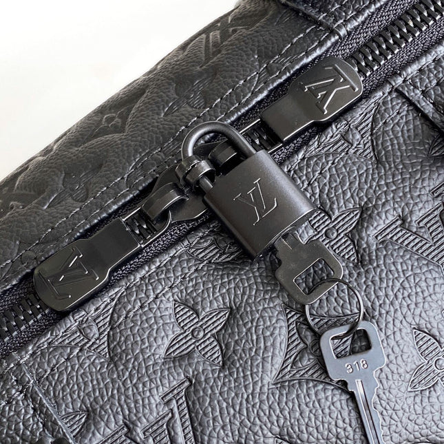 LV 25S KEEPALL BANDOULIÈRE BAG 50 IN BLACK EMBOSSED TAURILLON CALFSKIN MONOGRAM