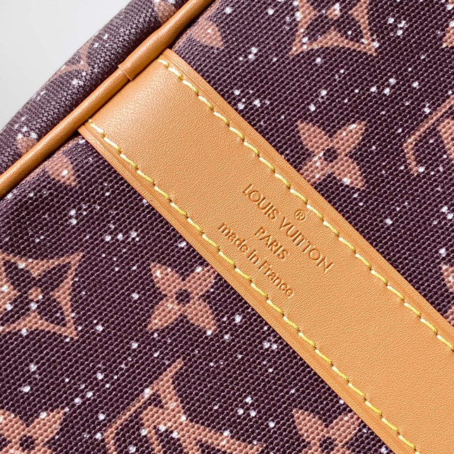 LV 25S KEEPALL 50 MONOGRAM CRYSTALS IN DARK PURPLE CANVAS AND CALFSKIN TRIM