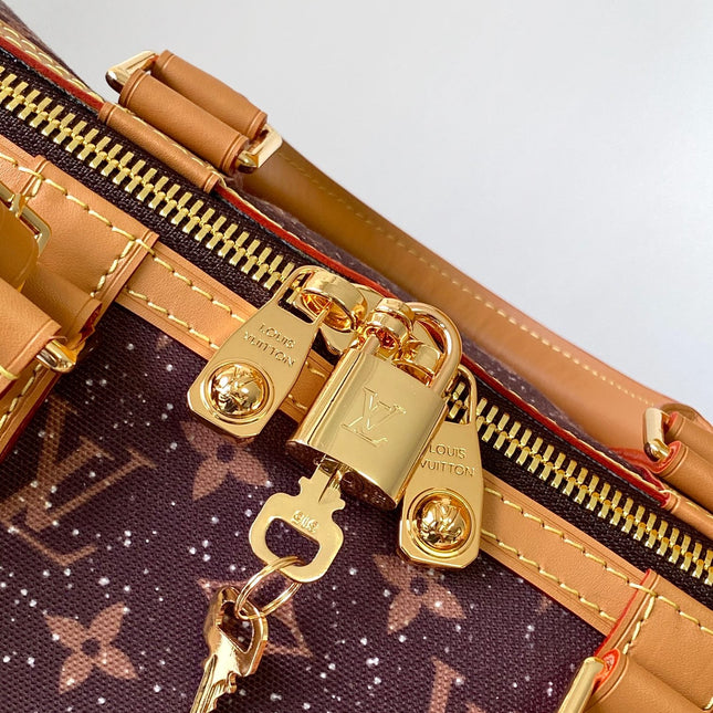 LV 25S KEEPALL 50 MONOGRAM CRYSTALS IN DARK PURPLE CANVAS AND CALFSKIN TRIM