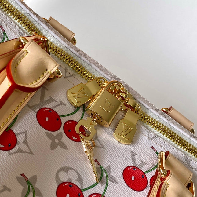 KEEPALL BANDOULIÈRE 45 IN WHITE AND RED CALFSKIN
