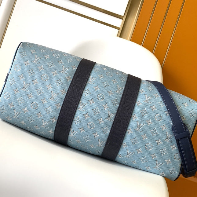 LV 25S KEEPALL BANDOULIÈRE BAG 50 IN BLUE MONOGRAM HERITAGE CALFSKIN