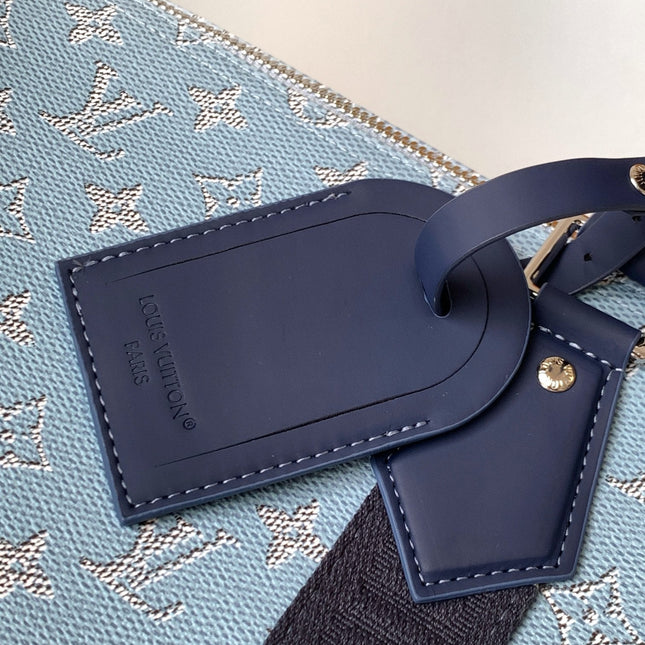 LV 25S KEEPALL BANDOULIÈRE BAG 50 IN BLUE MONOGRAM HERITAGE CALFSKIN