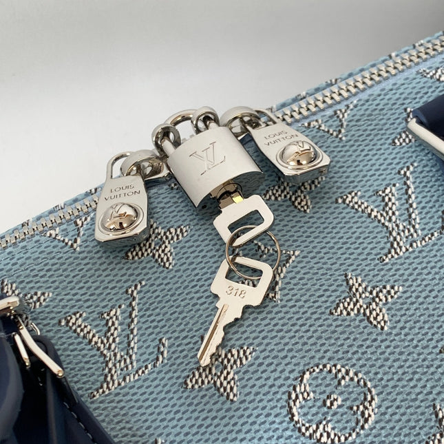 LV 25S KEEPALL BANDOULIÈRE BAG 50 IN BLUE MONOGRAM HERITAGE CALFSKIN