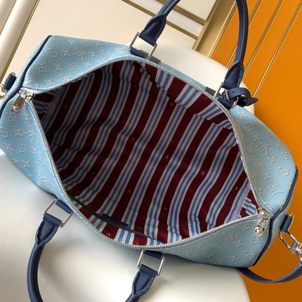LV 25S KEEPALL BANDOULIÈRE BAG 50 IN BLUE MONOGRAM HERITAGE CALFSKIN