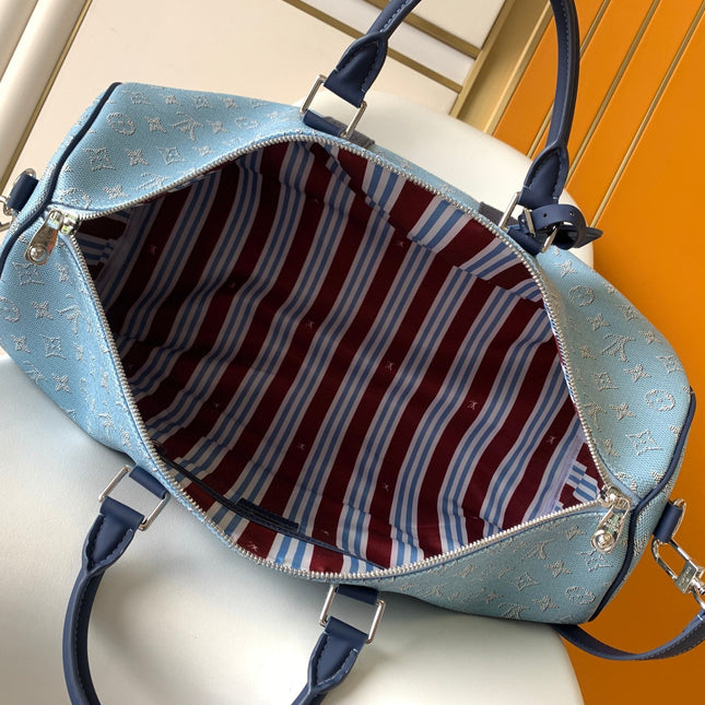 LV 25S KEEPALL BANDOULIÈRE BAG 50 IN BLUE MONOGRAM HERITAGE CALFSKIN