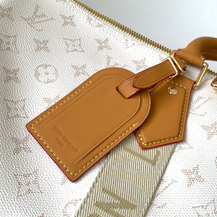 LV 25S KEEPALL BANDOULIÈRE BAG 45 IN WHITE MONOGRAM HERITAGE CALFSKIN