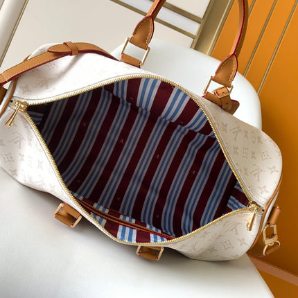 LV 25S KEEPALL BANDOULIÈRE BAG 45 IN WHITE MONOGRAM HERITAGE CALFSKIN