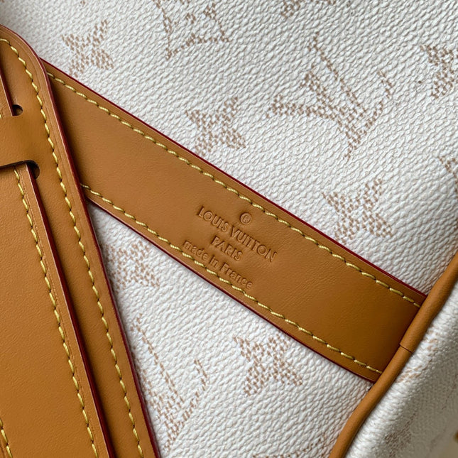 LV 25S KEEPALL BANDOULIÈRE BAG 45 IN WHITE MONOGRAM HERITAGE CALFSKIN