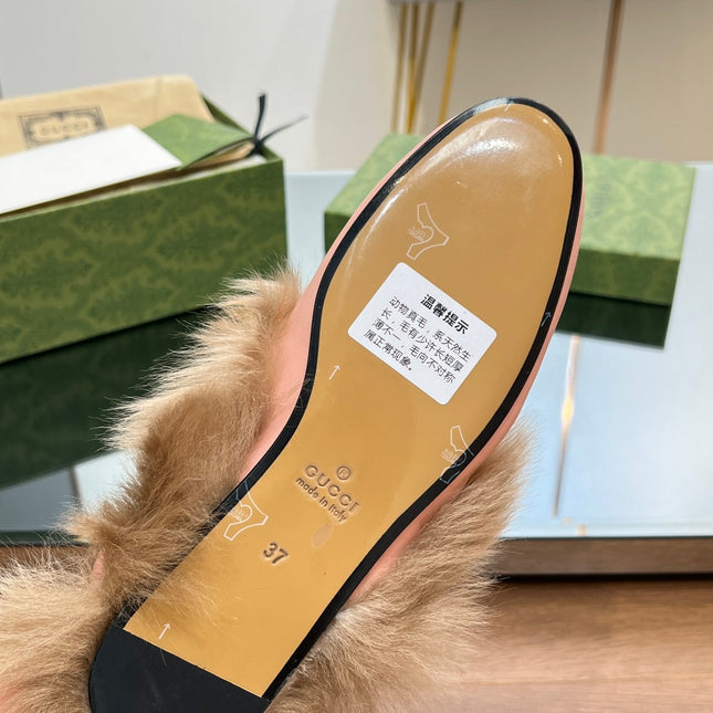 HORSEBIT MULE IN LIGHT PINK CALFSKIN AND LAMB WOOL LINING