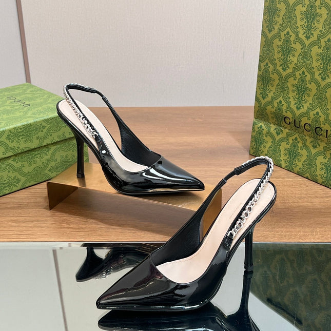 GG SIGNORIA SLINGBACK PUMP GLOSSY BLACK LAMBSKIN