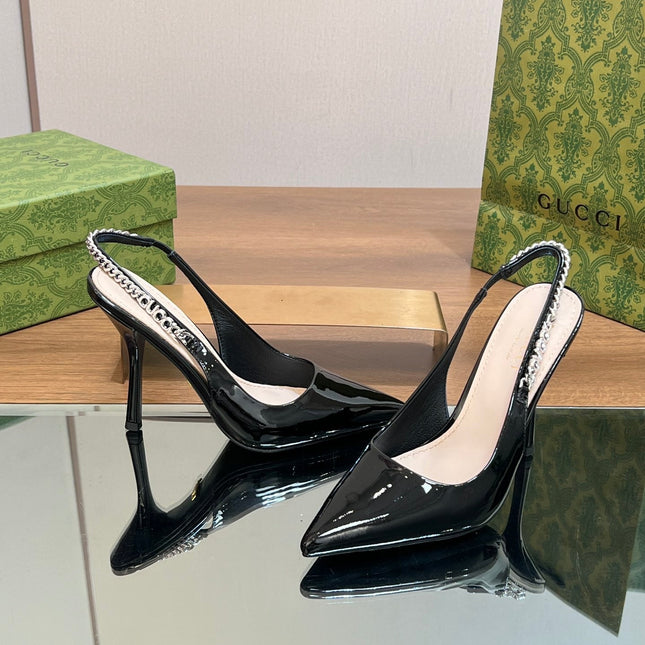 GG SIGNORIA SLINGBACK PUMP GLOSSY BLACK LAMBSKIN