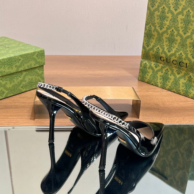 GG SIGNORIA SLINGBACK PUMP GLOSSY BLACK LAMBSKIN