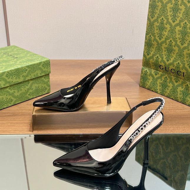 GG SIGNORIA SLINGBACK PUMP GLOSSY BLACK LAMBSKIN
