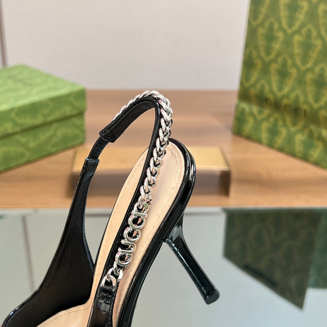 GG SIGNORIA SLINGBACK PUMP GLOSSY BLACK LAMBSKIN