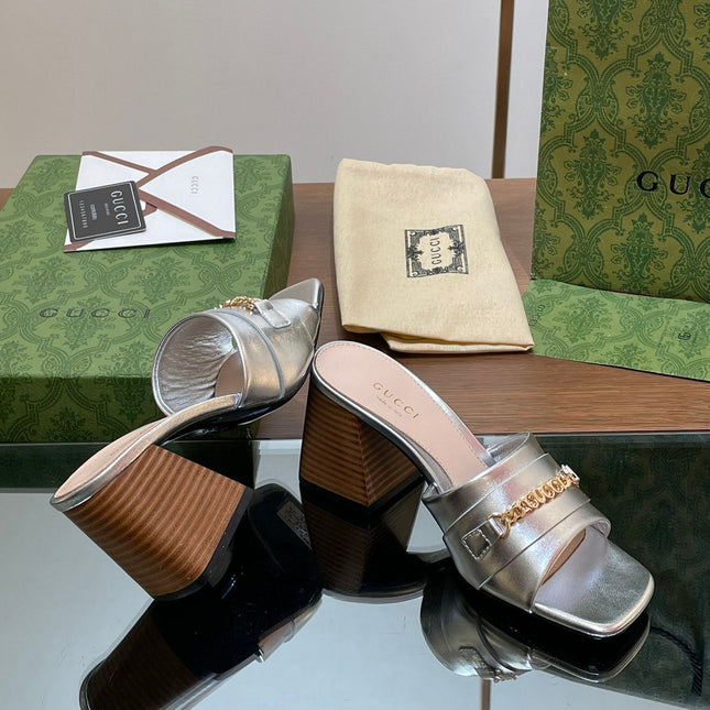 GG SIGNORIA SLIDE SANDAL SILVER DENIM