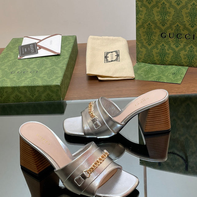 GG SIGNORIA SLIDE SANDAL SILVER DENIM