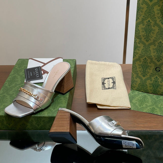 GG SIGNORIA SLIDE SANDAL SILVER DENIM