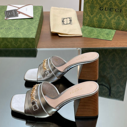 GG SIGNORIA SLIDE SANDAL SILVER DENIM