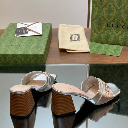 GG SIGNORIA SLIDE SANDAL SILVER DENIM