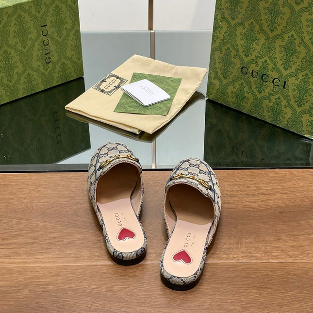 GG PRINCETOWN MULES LIGHT GRAY FABRIC