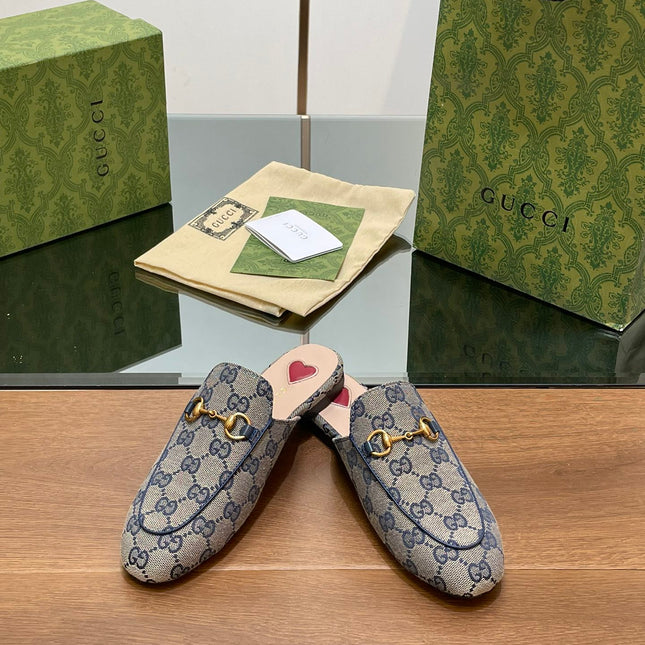 GG PRINCETOWN MULES LIGHT GRAY FABRIC