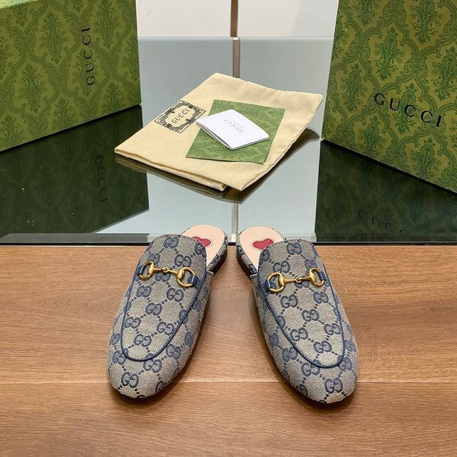 GG PRINCETOWN MULES LIGHT GRAY FABRIC