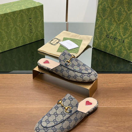 GG PRINCETOWN MULES LIGHT GRAY FABRIC