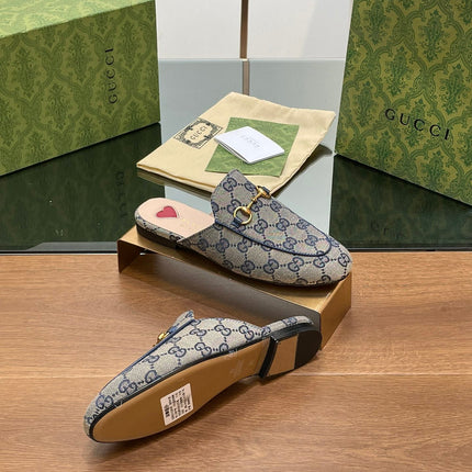 GG PRINCETOWN MULES LIGHT GRAY FABRIC